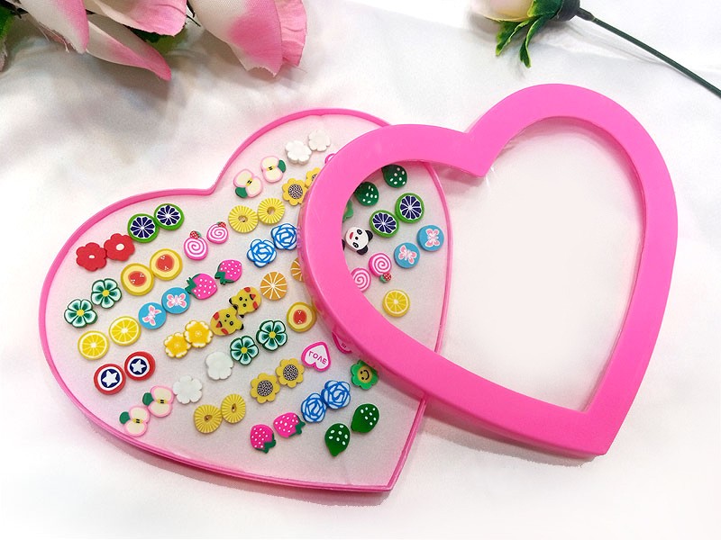 36 Pairs Mixed Color Cute Animal & Fruit Love Heart Stud Earrings Set for Girls