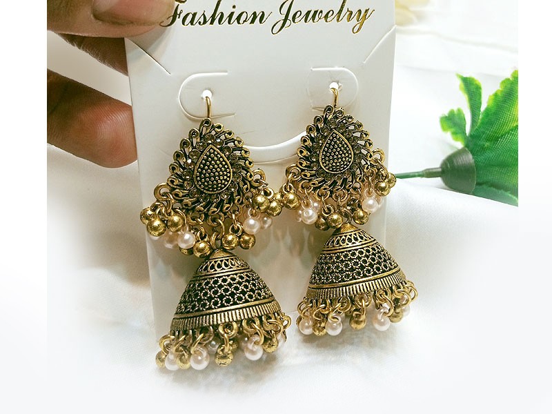Antique Style Golden Jhumki Earrings for Girls