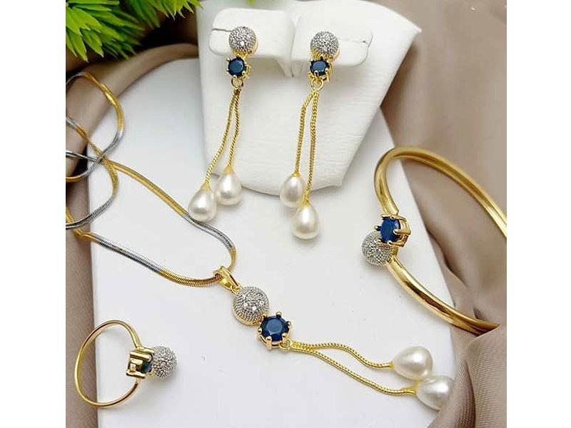 AD Zircon Necklace Set with Adjustable Bracelet & Ring