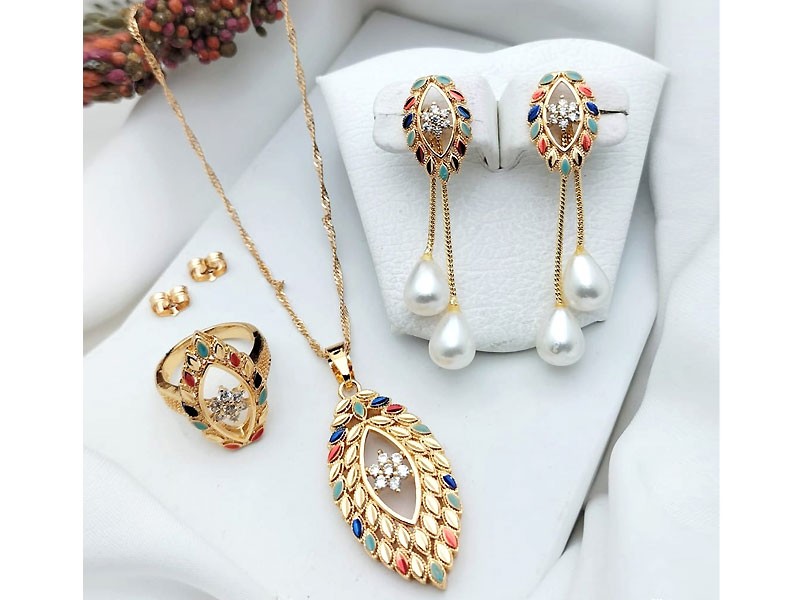 Multicolor Gold Plated Necklace Set with Ring Price in Pakistan ...