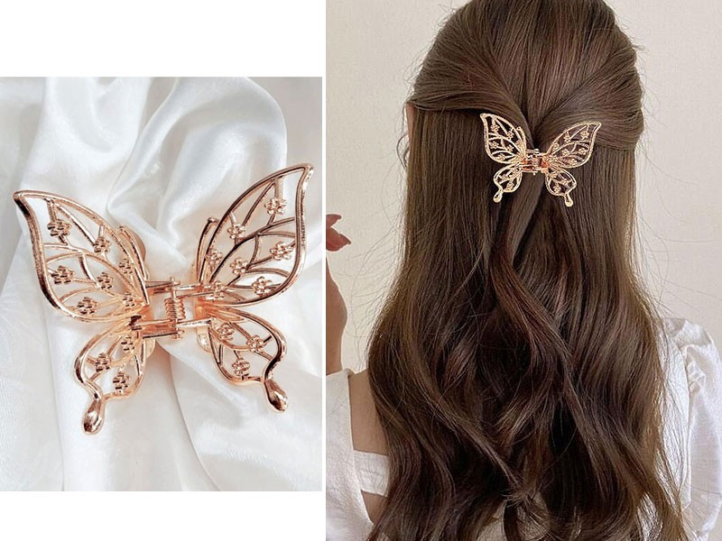 Elegant Butterfly Shaped Hair Clip - Rose Golden