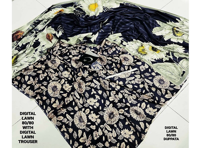 Digital All-Over Sunflower Print Lawn Dress with Lawn Dupatta