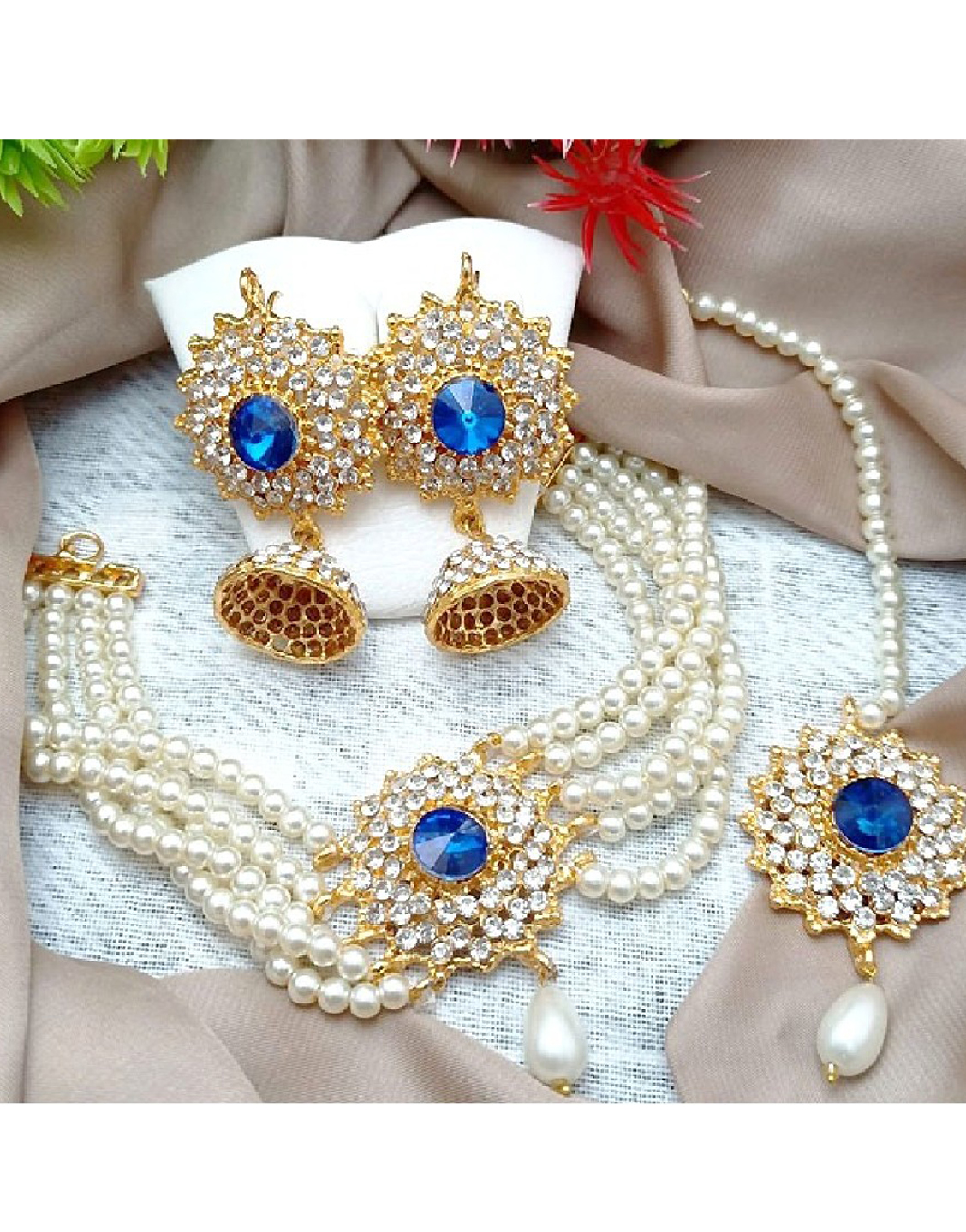 Elegant Pearl Choker Set with Jhumka Earrings Teeka Price in