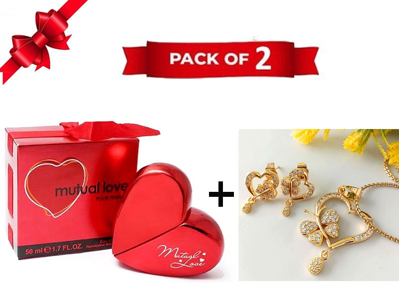 Combo of Heart Shape Necklace Set & Mutual Love Perfume for Her Price in Pakistan