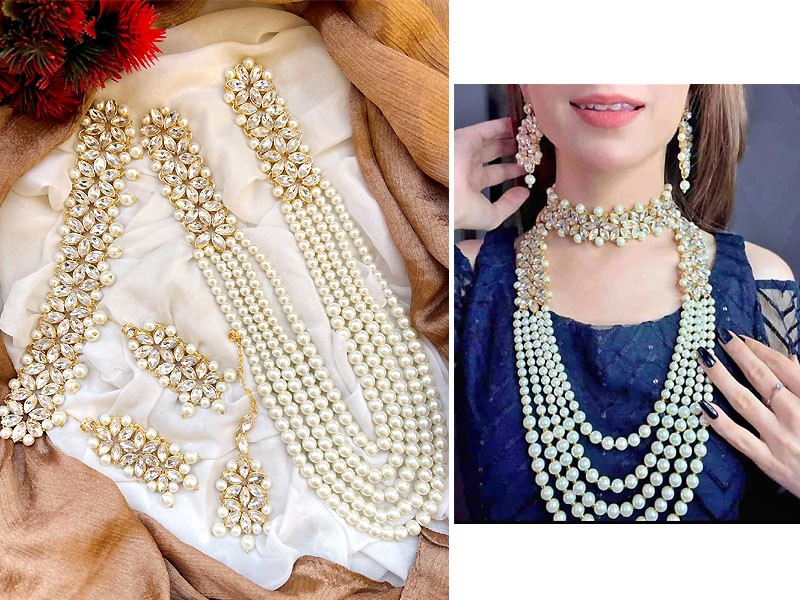 Heavy Bridal Long Mala Set with Choker, Earrings and Tikka Price in Pakistan