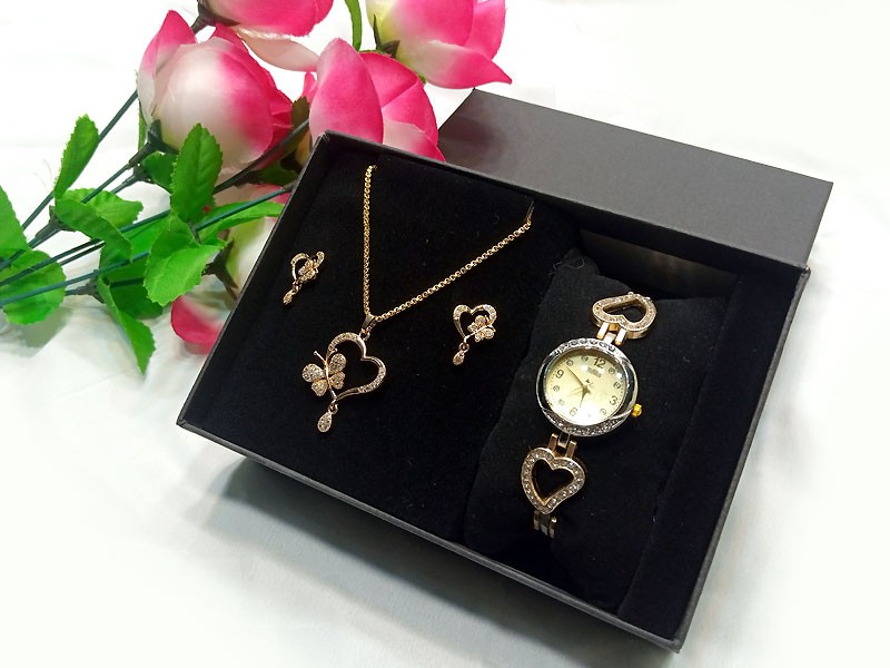 Elegant Heart Shape Jewellery & Watch Gift Set with Gift Box