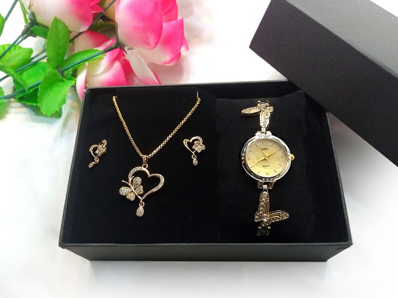 Elegant Butterfly Shape Jewellery & Watch Gift Set with Gift Box