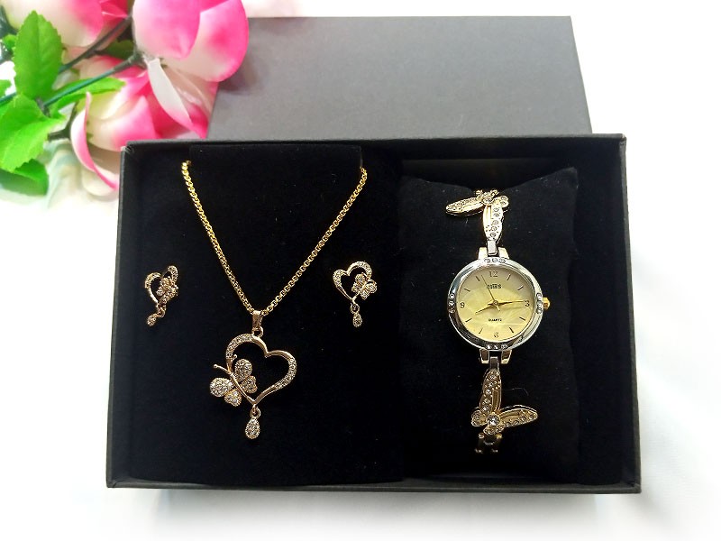 Elegant Butterfly Shape Jewellery & Watch Gift Set with Gift Box