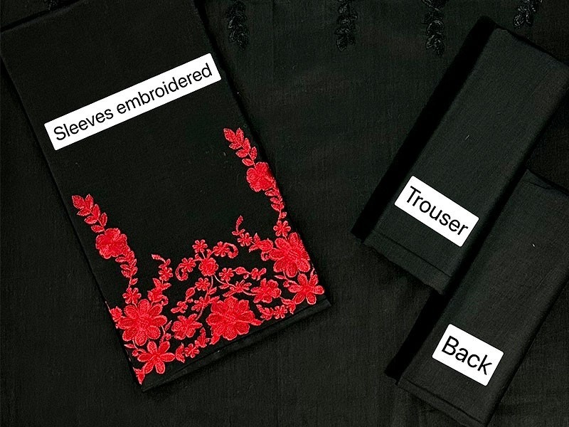 Trendy 2-Piece Embroidered Black Linen Dress 2024