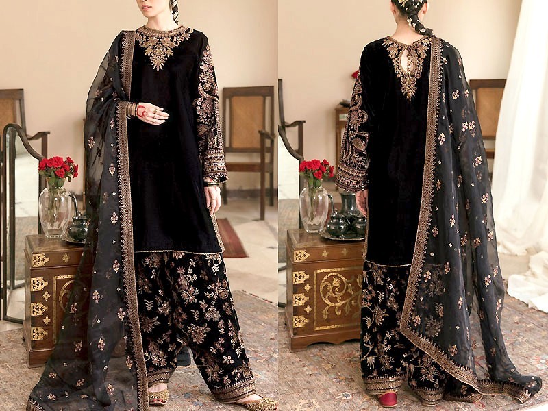 Luxury Embroidered Black Chiffon Wedding Dress 2023 Price in Pakistan