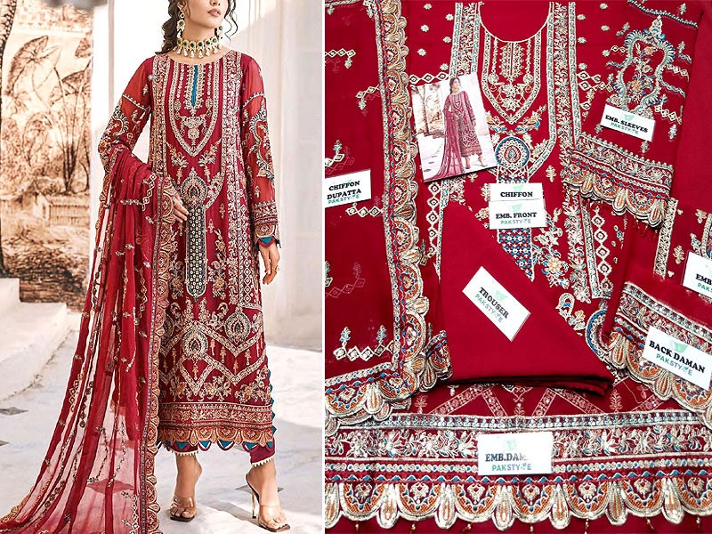 Luxury Heavy Embroidered Chiffon Wedding Dress 2023