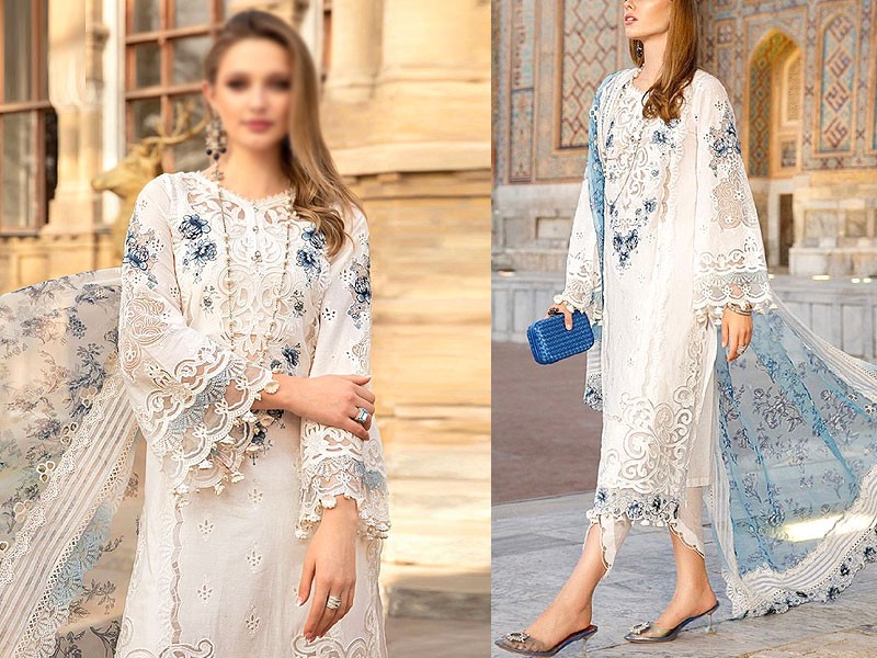 Decent Embroidered Lawn Suit 2023 with Chiffon Dupatta Price in Pakistan