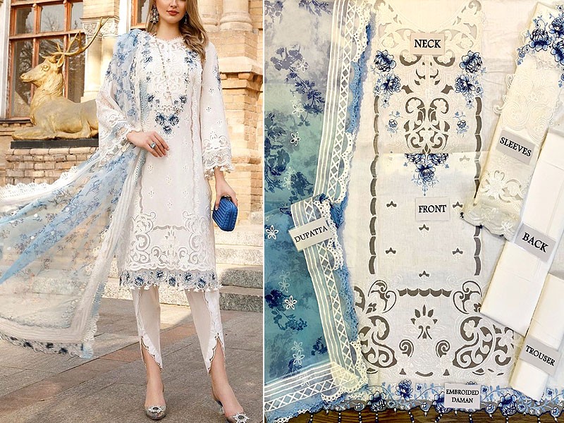 Luxury Cutwork Heavy Embroidered Cotton Lawn Dress with Emb. Organza Dupatta