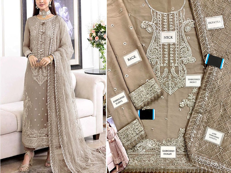 Heavy Embroidered Chiffon Party Dress with Embroidered Net Dupatta
