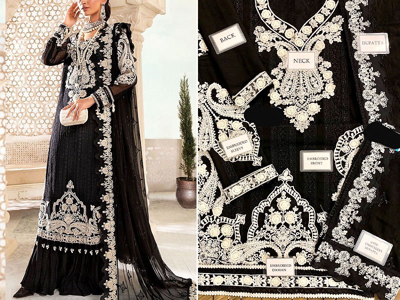 3D & Handwork Heavy Embroidered Chiffon Wedding Dress 2023