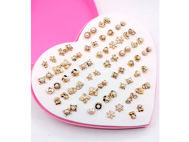 36 Pairs Golden Stud Earrings Set for Girls with Heart Shape Gift ...