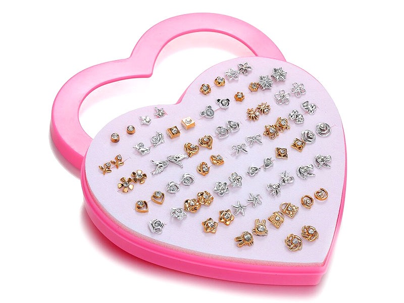 36 Pairs Mix Silver Golden Stud Earrings Set for Girls with Heart Shape Gift Packing