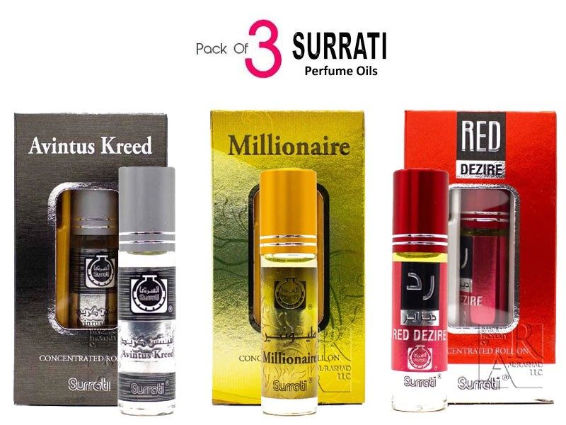 Pack of 3 Surrati Perfume Oils Inspired by Aventus Creed, Millionaire & Dunhill Desire Red