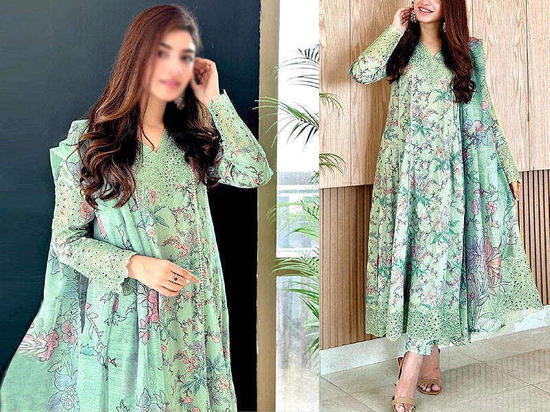 Decent Embroidered Lawn Suit 2023 with Chiffon Dupatta Price in Pakistan