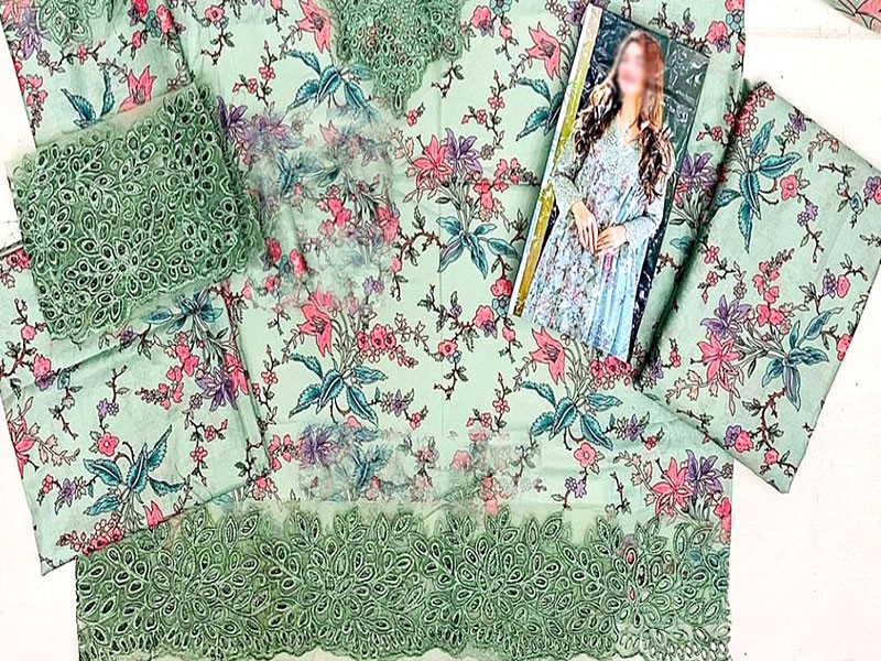 Digital Print Embroidered Lawn Dress with Digital Print Silk Dupatta