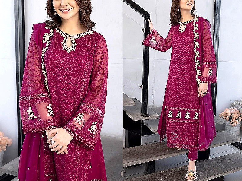 Embroidered Chiffon Dress 2021 with Embroidered Organza Dupatta Price in Pakistan