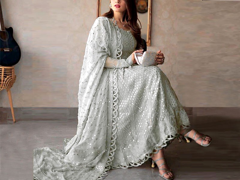 Luxury Heavy 9mm Sequins Embroidered Chiffon Maxi Dress 2023 Price in Pakistan