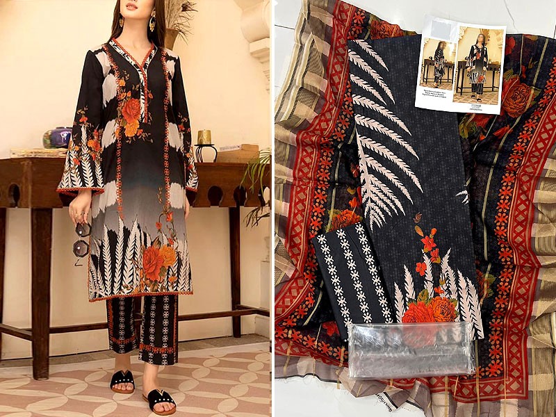 Digital All-Over Print Cambric Cotton Suit with Diamond Dupatta
