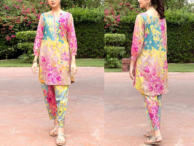 Elegant Mirror Work Embroidered Paper Cotton Dress 2021 with Silk Trouser Price in Pakistan