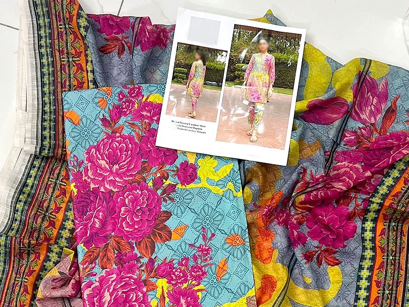 Digital All-Over Print Cambric Cotton Dress with Diamond Dupatta