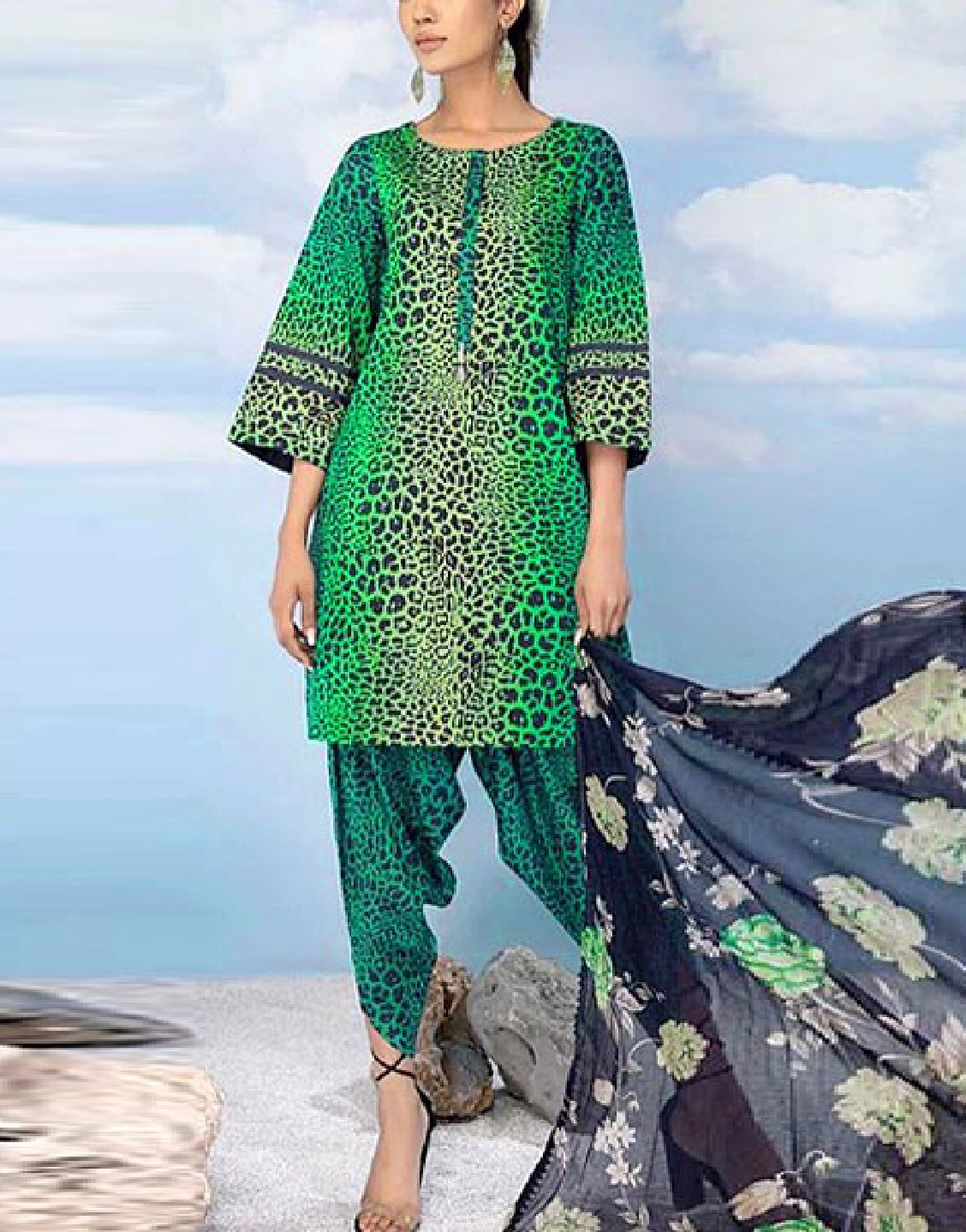 Embroidered Cotton Dress with Embroidered Net Dupatta Price in Pakistan