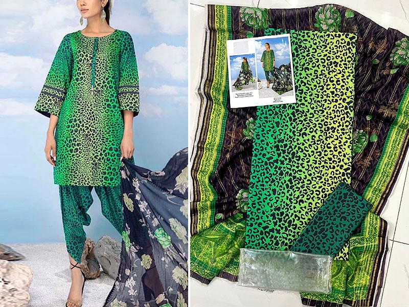 Digital All-Over Print Cambric Cotton Suit with Diamond Dupatta