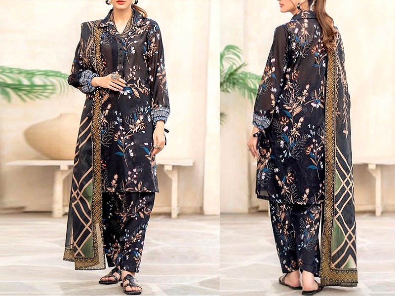Heavy Embroidered Cotton Dress with Net Dupatta Price in Pakistan