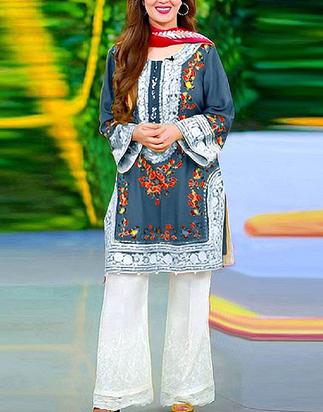 2-Pcs Embroidered Linen Dress with Embroidered Trouser Price in Pakistan