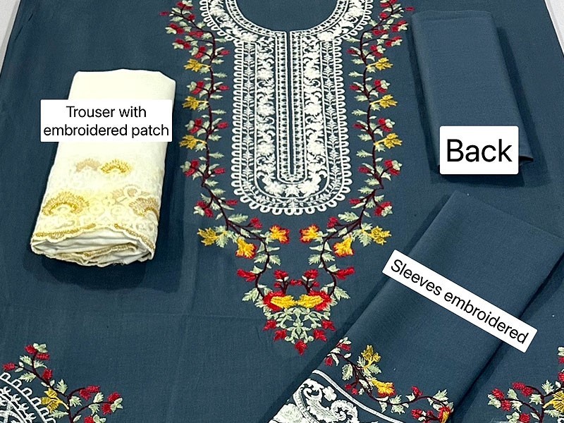 Elegant 2-Piece Embroidered Linen Dress 2024
