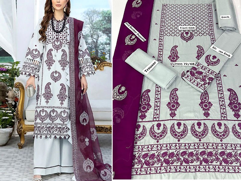 Luxury Embroidered Linen Dress 2023 with Bamber Chiffon Dupatta