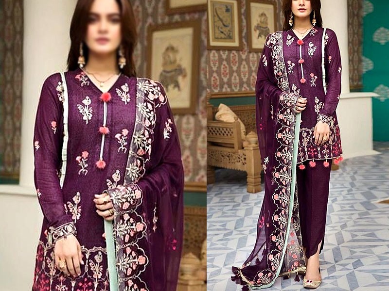 Luxury Embroidered Linen Suit 2023 with Bamber Chiffon Dupatta