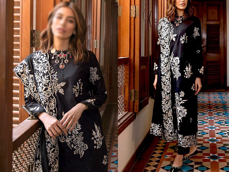 Luxury Embroidered Linen Dress 2024 with Bamber Chiffon Dupatta