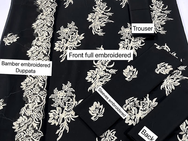Luxury Embroidered Linen Dress 2024 with Bamber Chiffon Dupatta