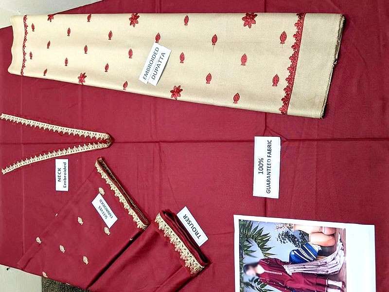 Decent Embroidered Dhanak Dress with Dhanak Shawl Dupatta