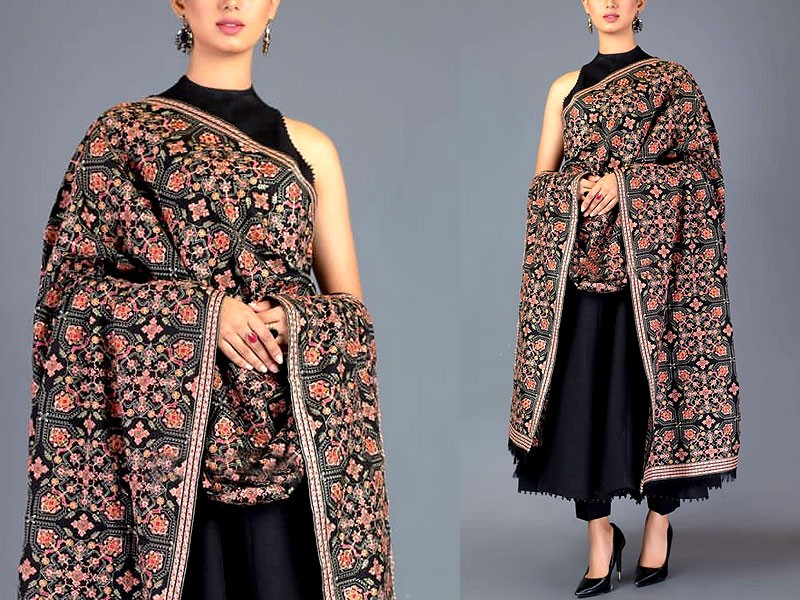 Decent Embroidered Dhanak Dress with Dhanak Shawl Dupatta Price in Pakistan