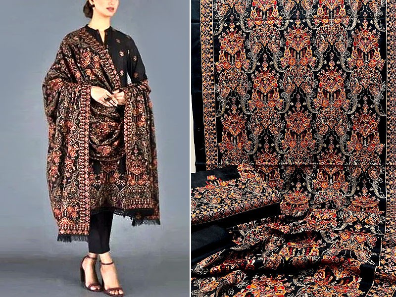 Luxury Embroidered Dhanak Dress with Heavy Emb. Dhanak Shawl