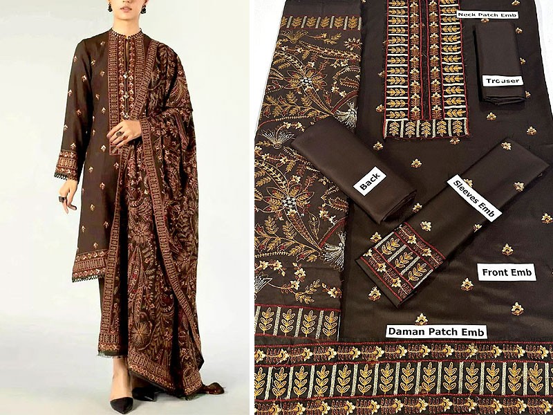 Heavy Embroidered Dhanak Dress with Emb. Dhanak Shawl