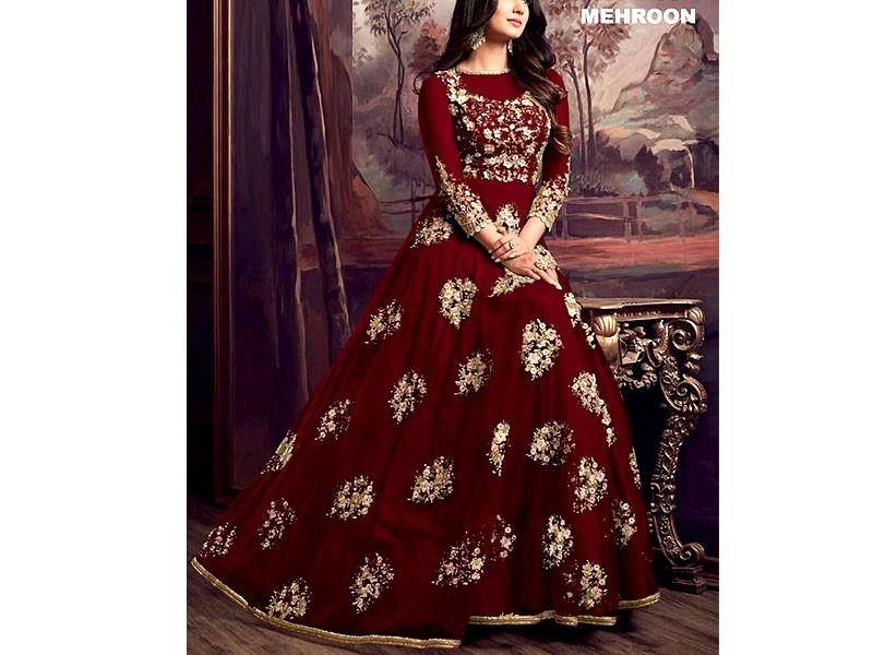 Readymade 3-Piece Embroidered Shamoz Silk Dress with Emb. Organza Dupatta Price in Pakistan