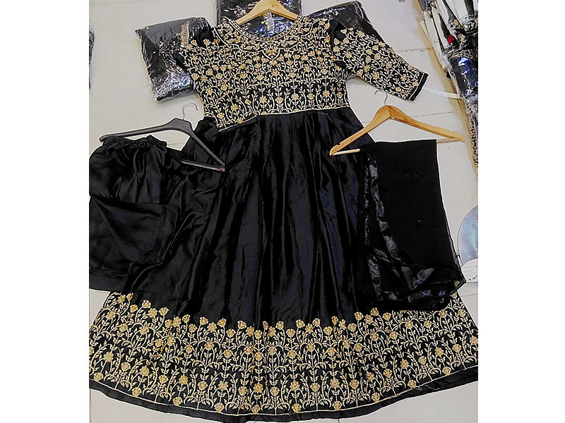Readymade 3-Piece Embroidered Shamoz Silk Maxi Dress - Black 