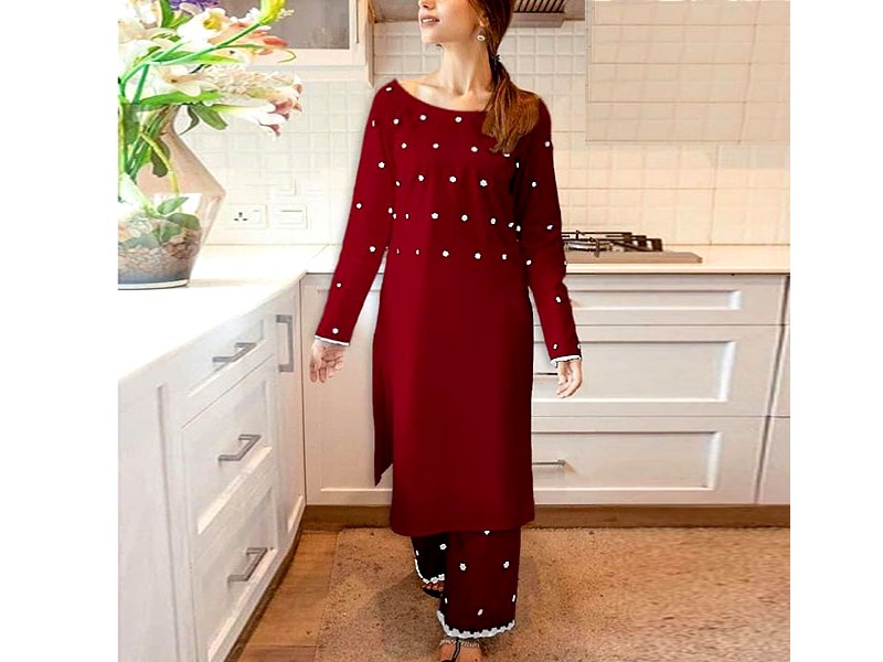 Readymade 3-Piece Embroidered Silk Maxi Dress with Embroidered Chiffon Dupatta Price in Pakistan
