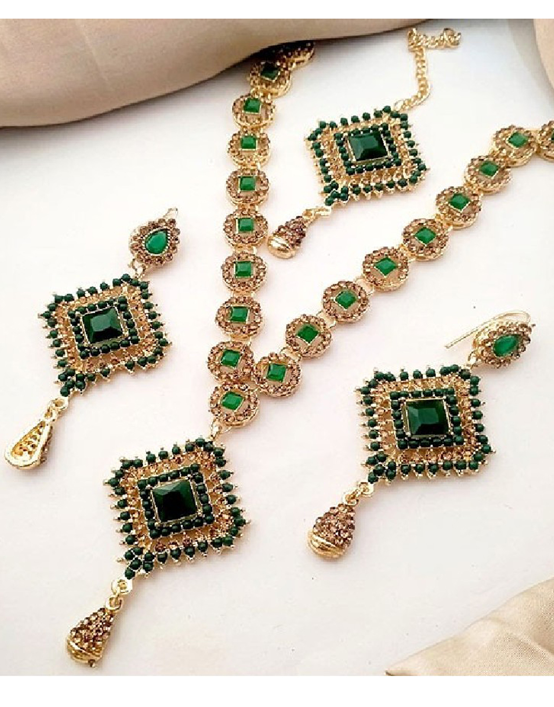 Elegant Party Wear Necklace Set with Earrings & Tikka Price in Pakistan