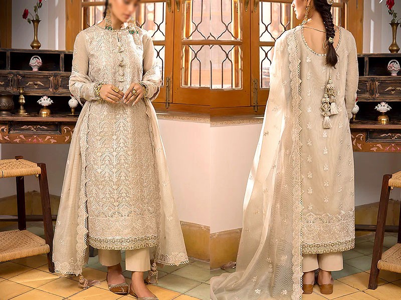 Luxury Heavy Embroidered Khaddi Net Dress with Embroidered Net Dupatta