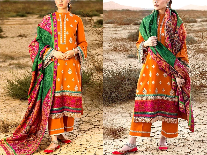 Luxury Embroidered Karandi Dress with Heavy Embroidered Karandi Shawl Price in Pakistan