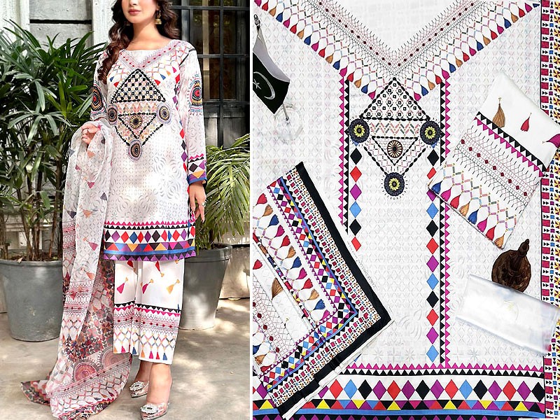 Digital Print Linen Dress with Linen Dupatta & Printed Trouser