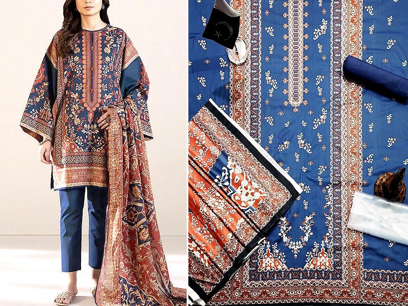 Digital Print Linen Suit with Linen Dupatta
